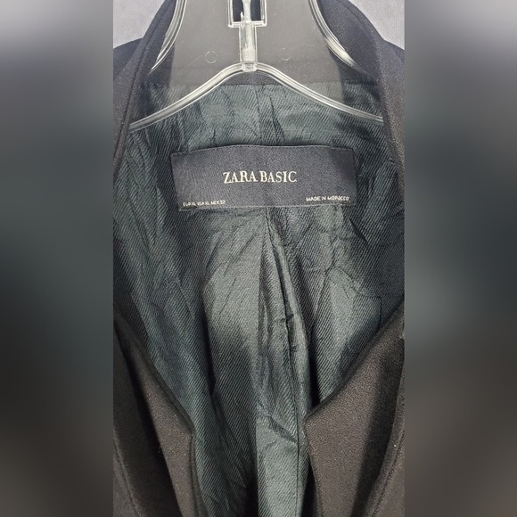 Zara Black Double Collar Duster formal Career Office Coat Jacket Blazer Size XL - Picture 3 of 7